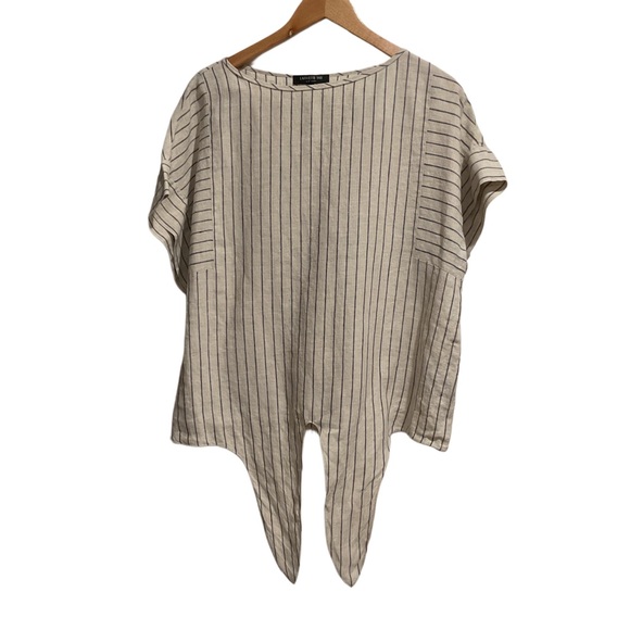 Lafayette 148 NY Women’s Striped Linen Blouse Beige/Blue Sz L - Picture 1 of 7